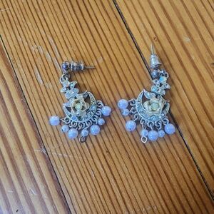 Beautiful Moon And Rose Earrings With Dangling Beads